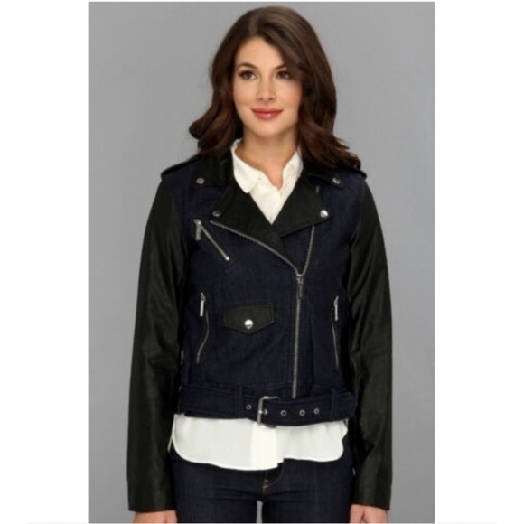 [MK] Black Leather Moto Jacket - Picture 1 of 10